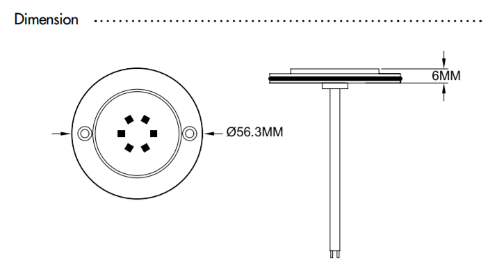 Base p/Lampara Empotrable de Exterior DG-1021, 3W, CW 6000K, 24Vdc, IP67, 120 Grados, Dimensiones: 56.3x6mm, Material: Aluminio