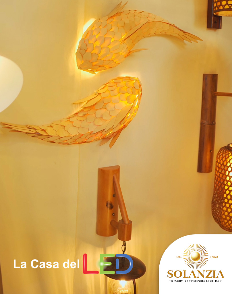 Lámpara Decorativa Artesanal de pared (Aplique), Yin Yang Fish, E27, Dimensiones: 600mm, Material: Madera