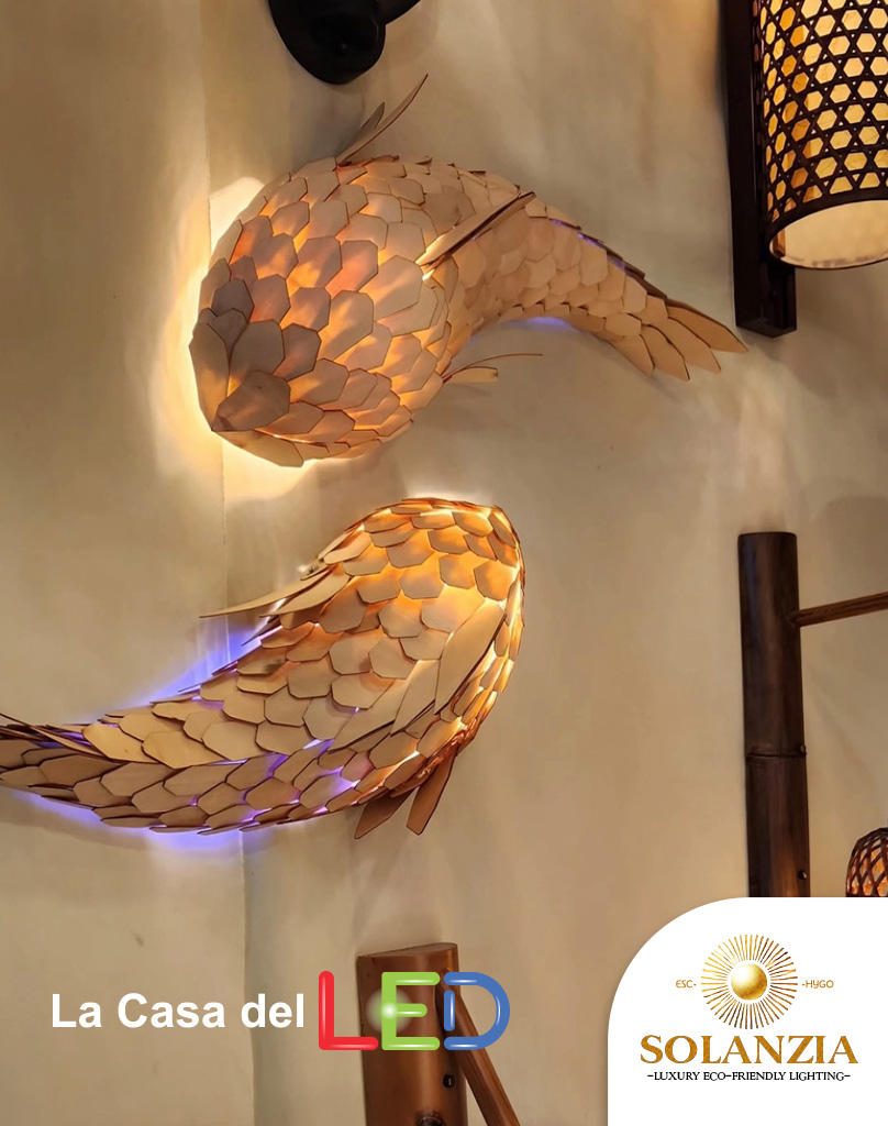 Lámpara Decorativa Artesanal de pared (Aplique), Yin Yang Fish, E27, Dimensiones: 600mm, Material: Madera