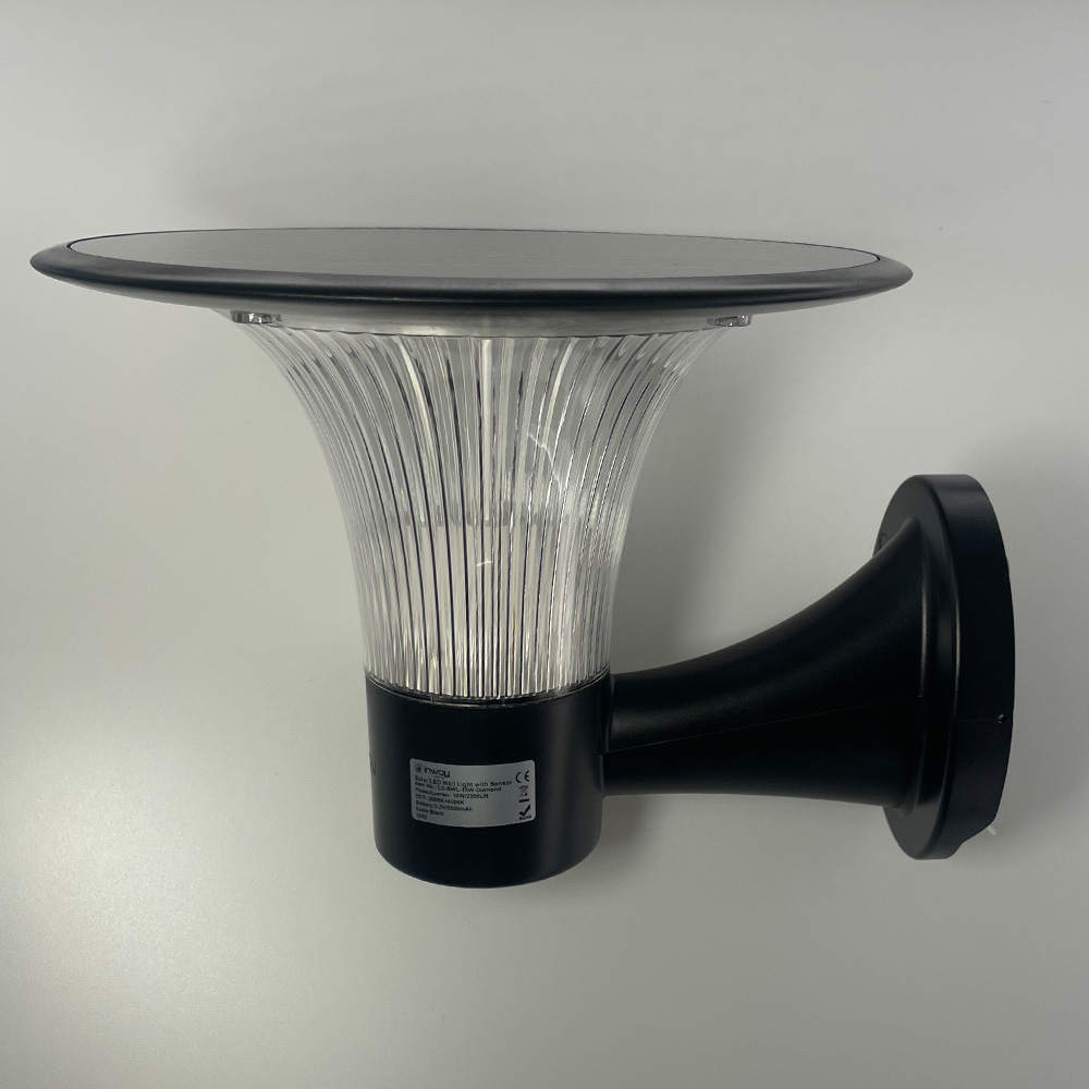 Lámpara Solar LED de Pared (Aplique) de 15W con Panel Solar Integrado de 5.8W, 4.5V y Sensor de Movimiento, 3000K + 4000K, 360 Grados, Con Batería de Litio de 19.2Wh, IP65, Dimensiones: 257x288.5x206.5mm, Negro