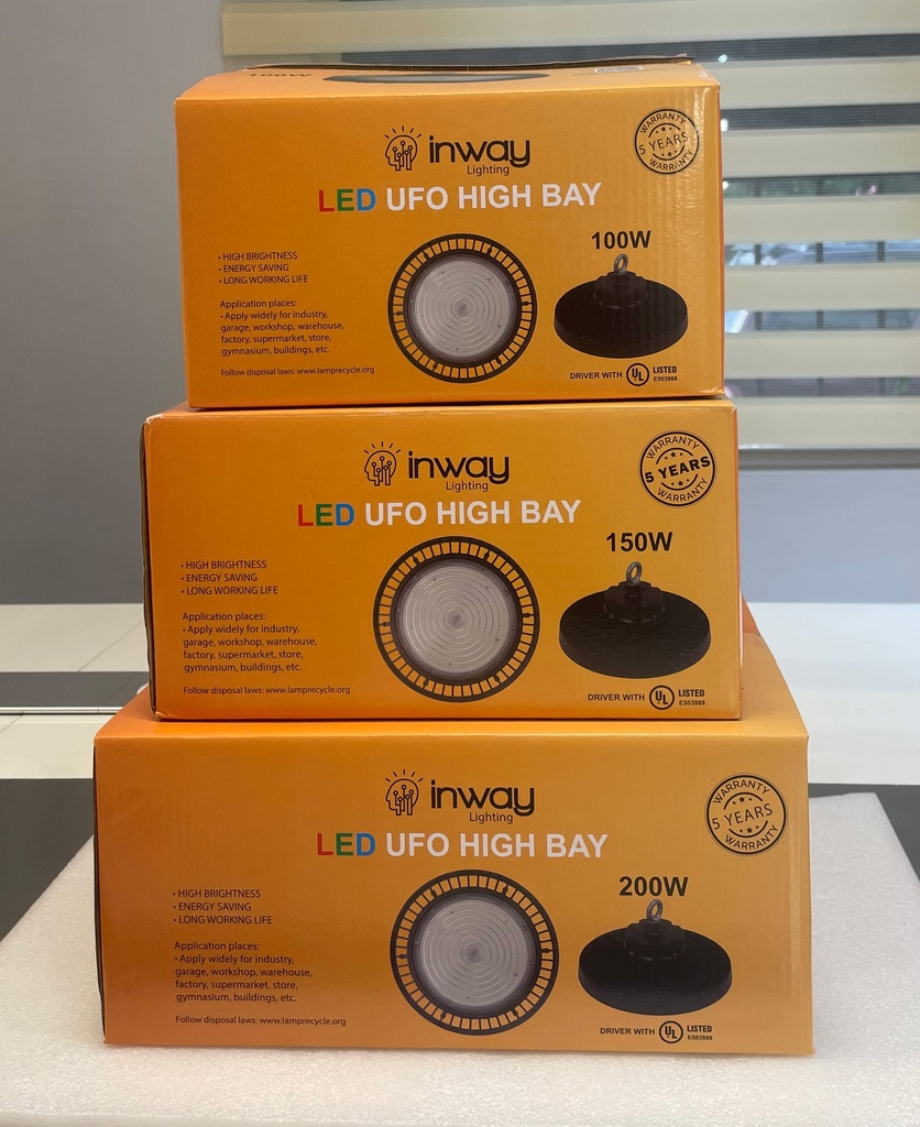 Lámpara High Bay SMD LED, Tipo UFO G, 200W, 6000K Blanco Frío, 100-277Vac, IP65, 90 Grados, Dimensiones: Ф305x160mm, con Certificación UL