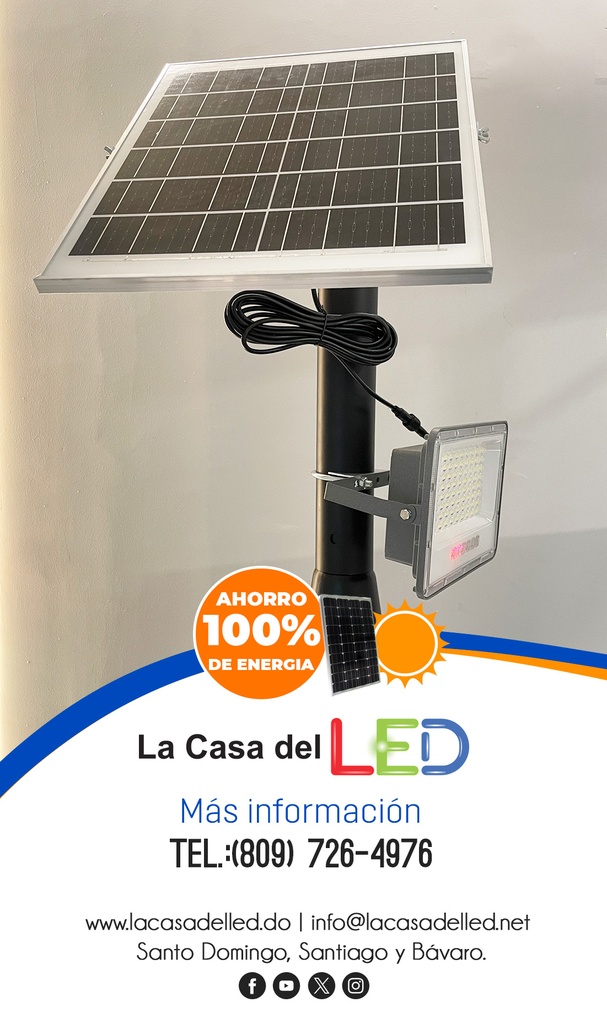 Reflector LED Solar de 2000 Lm con Panel de 25W/6V, 6500K/7000K Blanco Frío, 90 Grados, Con Batería de Litio de 20AH/3.2V, IP65, Gris, Incluye: Panel Solar