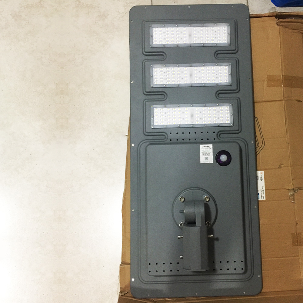 Lámpara Solar de Calle LED de 80W con Panel Integrado de18V, SMD3030, 6000K Blanco Frío, 140x70 Grados, Con Batería de Litio 120AH,  3.2V, IP65, Gris