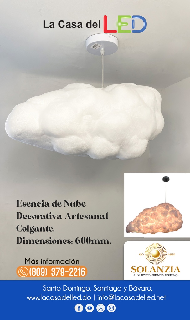 Lámpara Decorativa Artesanal Colgante, Esencia de Nube, E27, Dimensiones: 600mm, Material: Seda artificial