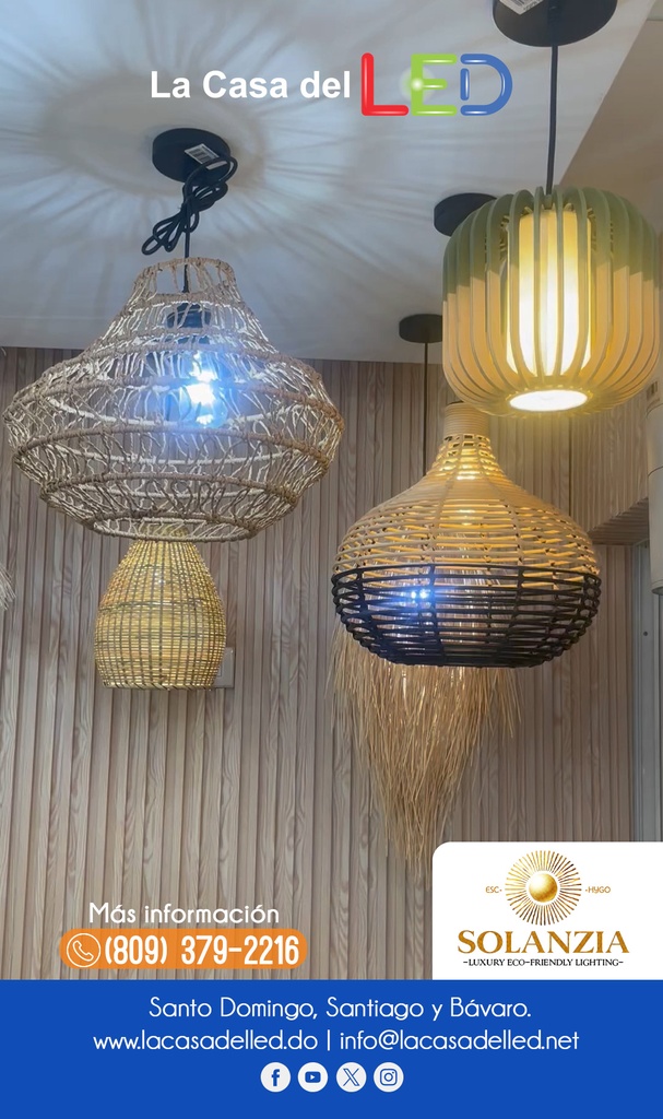 Lámpara Decorativa Artesanal, Festival de Luz, Colgante, E27, Dimensiones: Φ365xH350mm, Material: Water Hyacinth