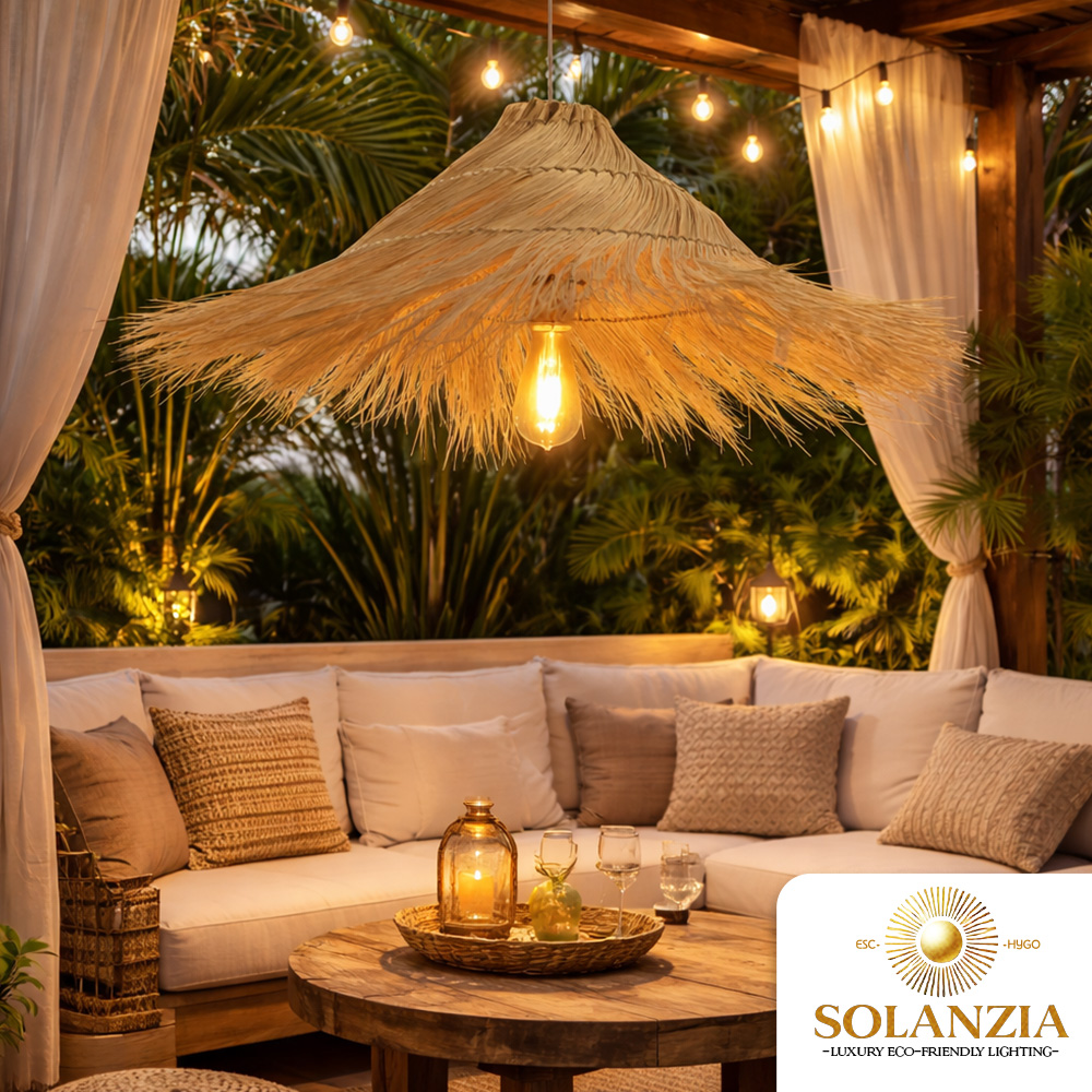 Lámpara Decorativa Artesanal, Lumière Naturelle, Colgante, E27, Dimensiones: Φ820xH250mm, Material: Rattan