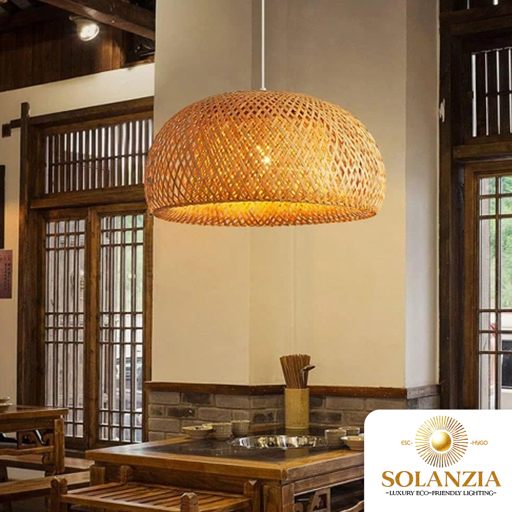 Lámpara Decorativa Artesanal, Ternura Tejida, Colgante, E27, Dimensiones: Φ450xH220mm, Material: Bamboo