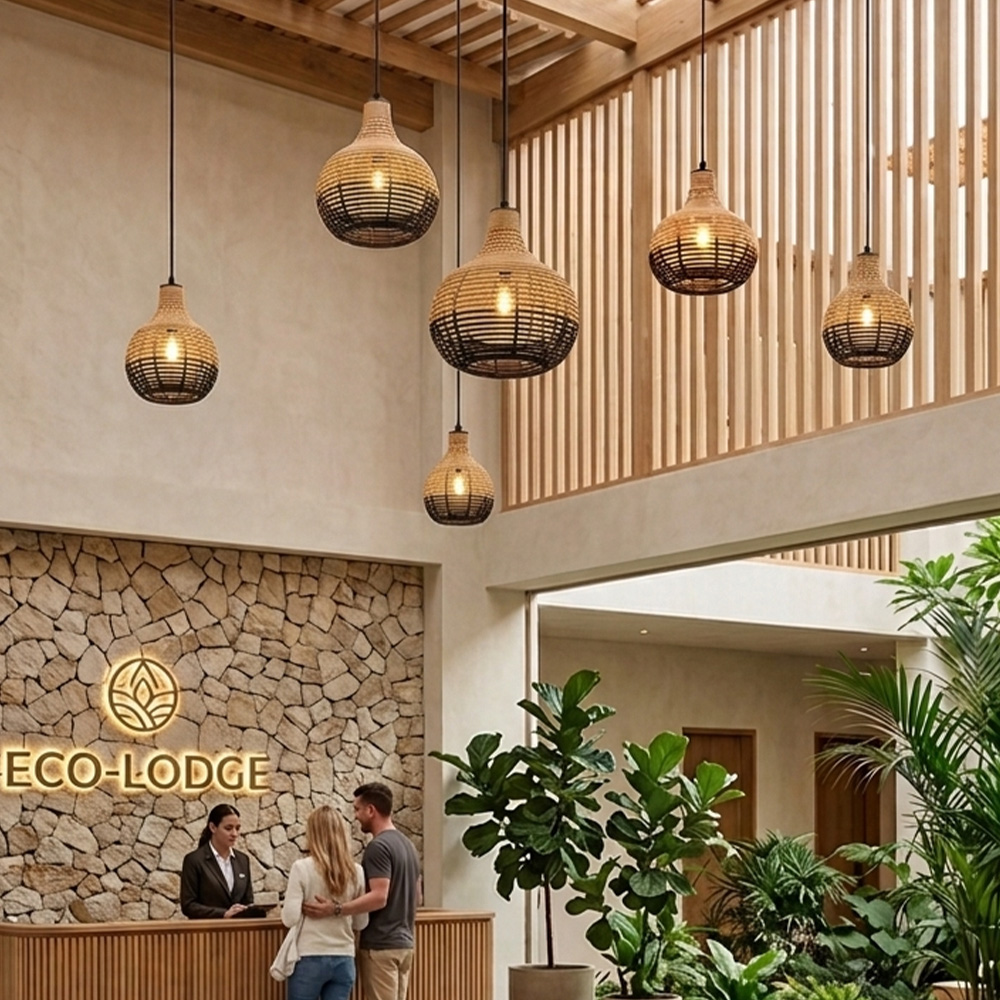 Lámpara Decorativa Artesanal, Boho, Colgante, E27, Dimensiones: Φ360xH355mm, Material: Rattan