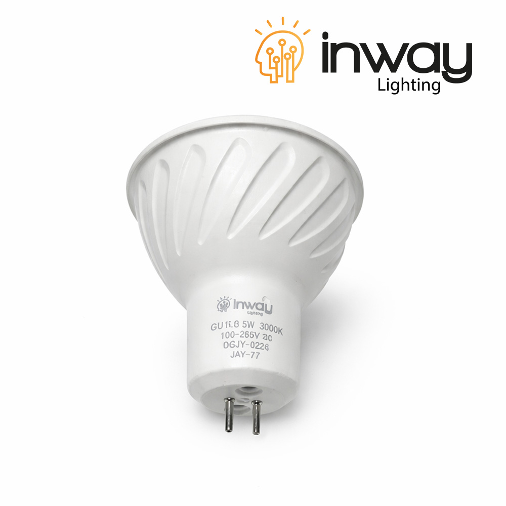 Bombilla LED Dicroica COB, 5W, 3000K Blanco Cálido, GU5.3/MR16, 100-260Vac, IP20, 30 Grados, Dimensiones: Ф50x60mm