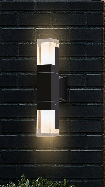 Lámpara LED de Pared (Aplique), DGW-1829, 10W, 3000K Blanco Cálido, 85-265Vac, IP60, Negro, 360 Grados, Dimensiones: 50x100x350mm, Material: Aluminio, Uso en exterior techado o interior