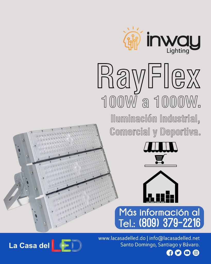 Reflector LED RayFlex de 3 módulos, 300W, 3000K Blanco Cálido, 100-277Vac, IP65, 60 Grados, Gris