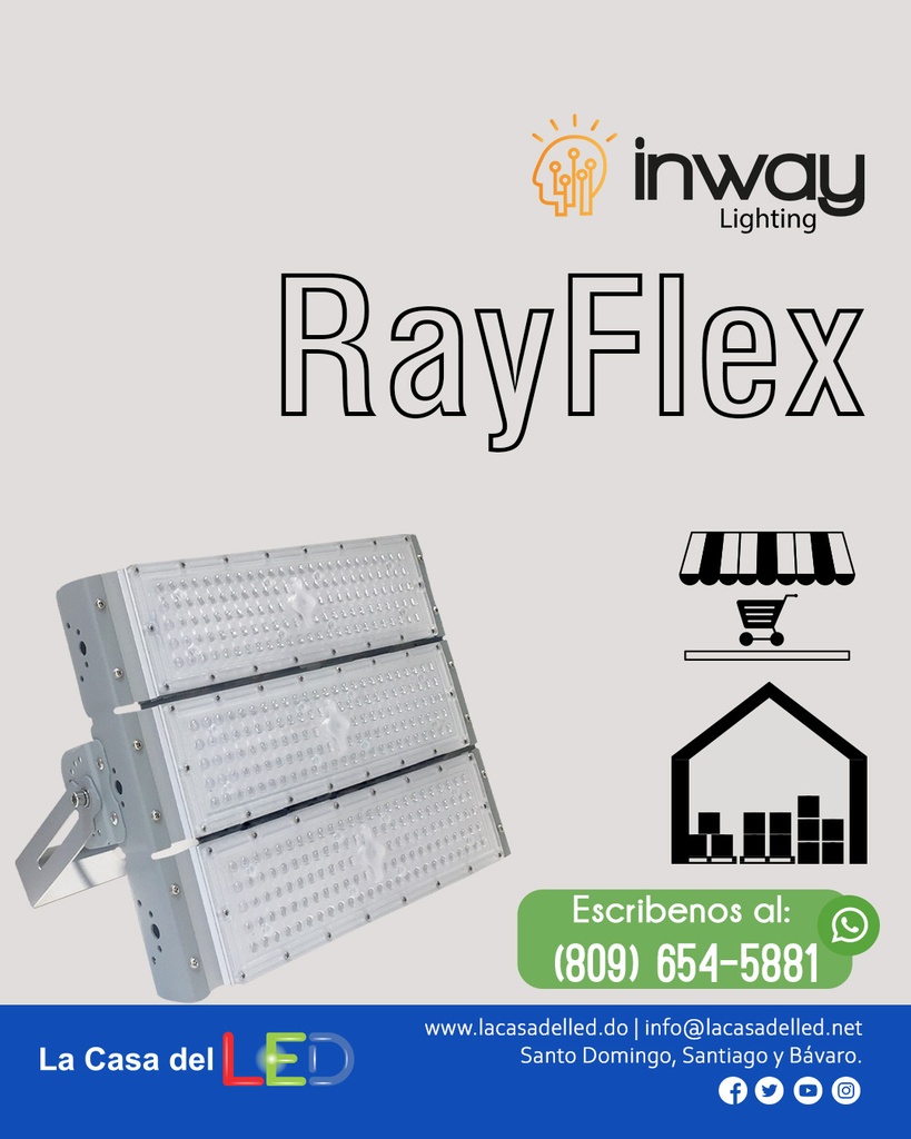 Reflector LED RayFlex de 3 módulos, 300W, 3000K Blanco Cálido, 100-277Vac, IP65, 60 Grados, Gris