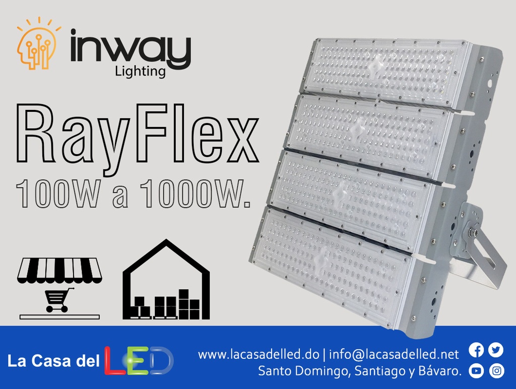 Reflector LED RayFlex de 4 módulos, 400W, 3000K Blanco Cálido, 100-277Vac, IP65, 60 Grados, Gris