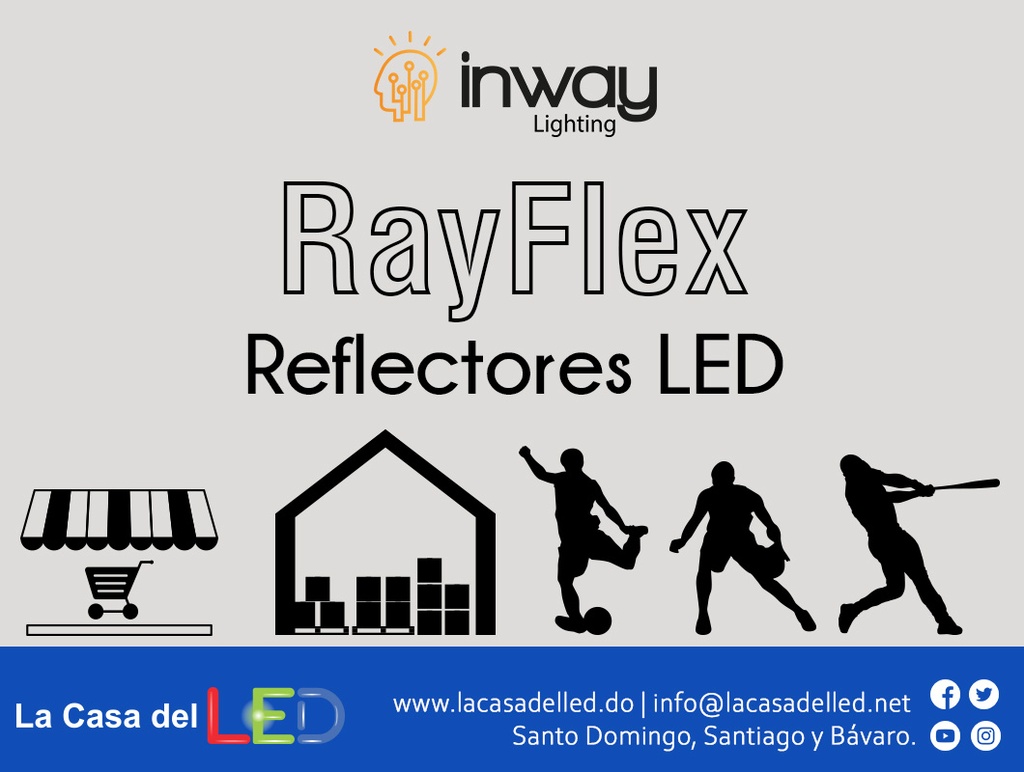 Reflector LED RayFlex de 4 módulos, 400W, 3000K Blanco Cálido, 100-277Vac, IP65, 60 Grados, Gris