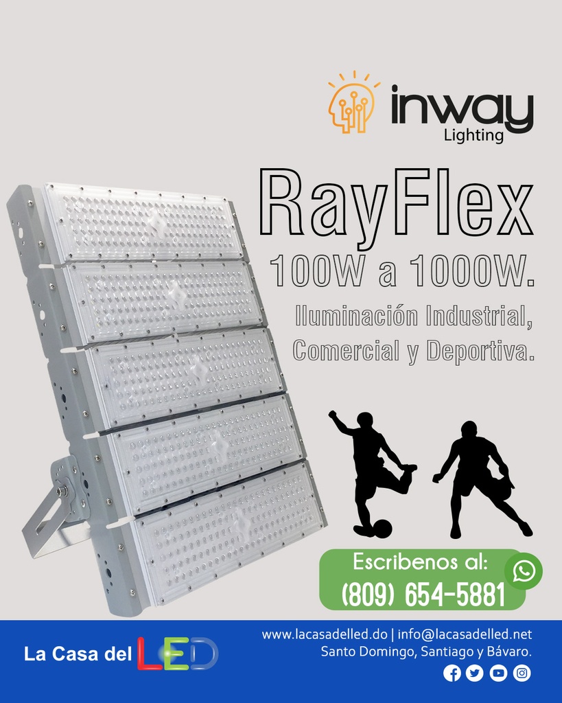 Reflector LED RayFlex de 5 módulos, 500W, 3000K Blanco Cálido, 100-277Vac, IP65, 60 Grados, Gris
