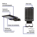 Lámpara Solar de Calle LED de 1500 Lm con Panel Integrado de 9.5Wp y Sensor de Movimiento, 4000K Blanco Natural, 140x70 Grados, Con Batería de Litio de 39.96Wh, IP65, Negra