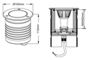 Base Circular p/Empotrar Bombilla LED de 65mm maximo, GU10, Dimensiones: Ø100x112mm, Material: Acero Inoxidable 316, IP67