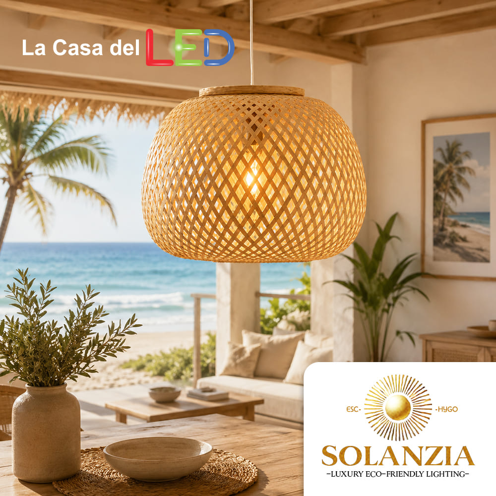 Lámpara Decorativa Artesanal, Trenzas de Luz, Colgante, E27, Dimensiones: Φ335xH265mm, Material: Bamboo