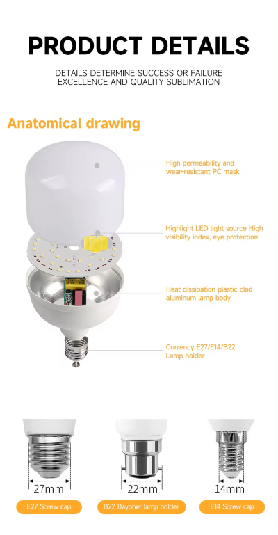 Bombilla LED TOP-T60, 9W, 6000K Blanco Frío, 100-265Vac, E27, Dimensiones: Φxmm, IP20, 270 Grados
