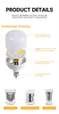 Bombilla LED TOP-T60, 9W, 6000K Blanco Frío, 100-265Vac, E27, Dimensiones: Φxmm, IP20, 270 Grados