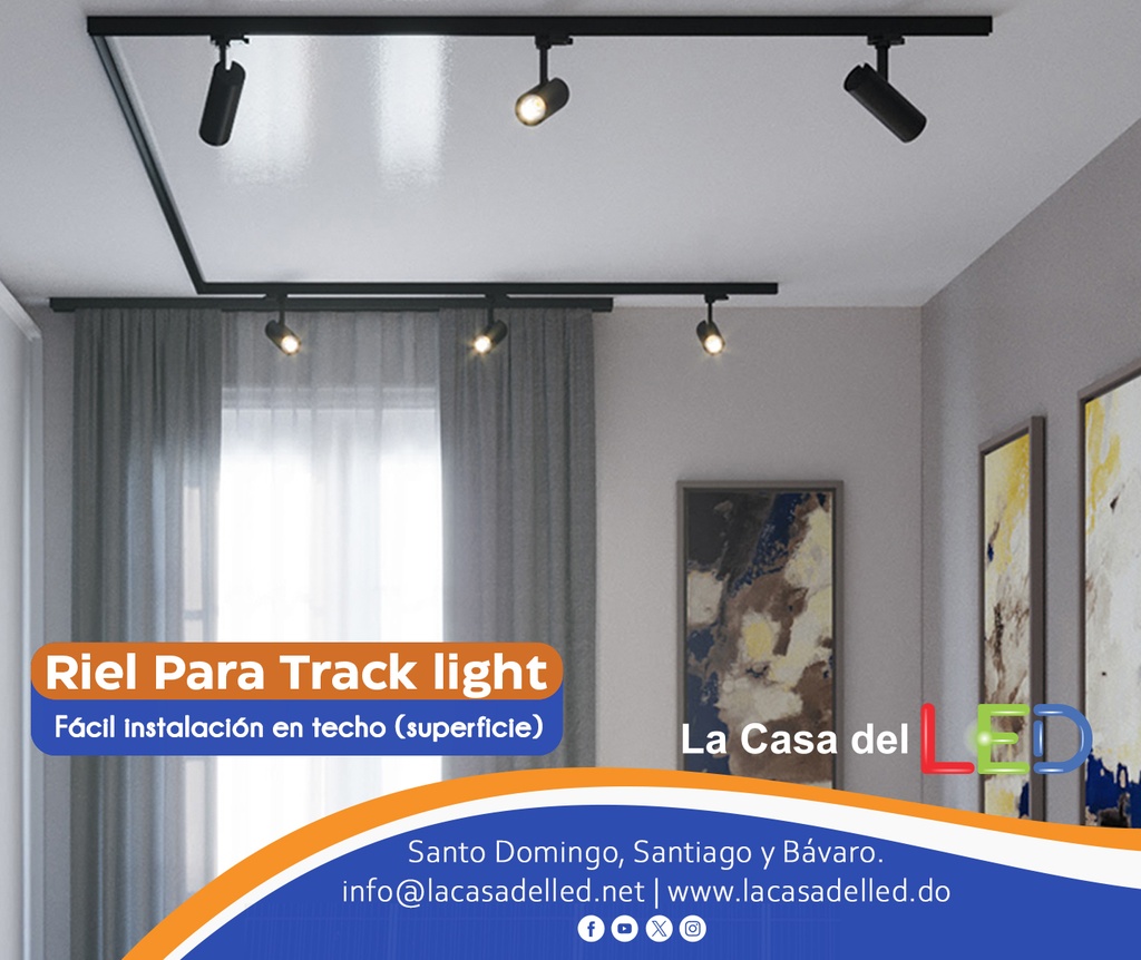 Riel de Superficie de 2 cables p/Track Light, 1.0mts, Blanco