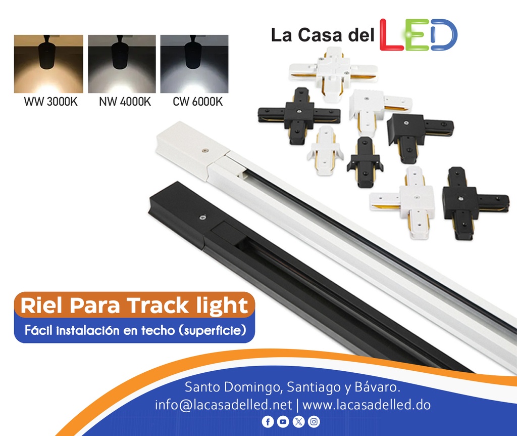 Riel p/Empotrar de 2 cables p/Track Light, 1.2mts, Negro
