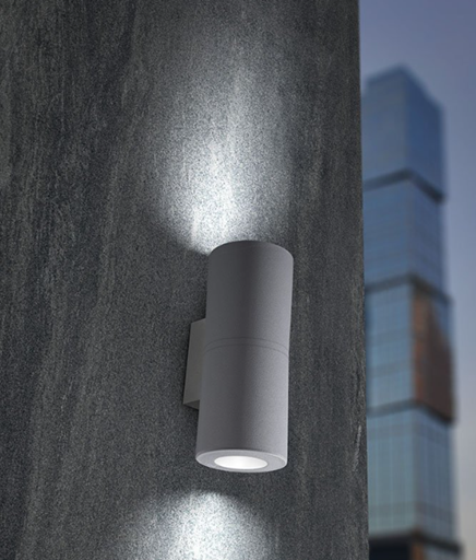 Lámpara LED de Pared (Aplique) con Bombilla GU10 de 2 vías, 4.8W, Multi CCT 2700K-4000K, 100-240Vac, Largo: 115mm, Diametro: 95mm, IP55, Gris