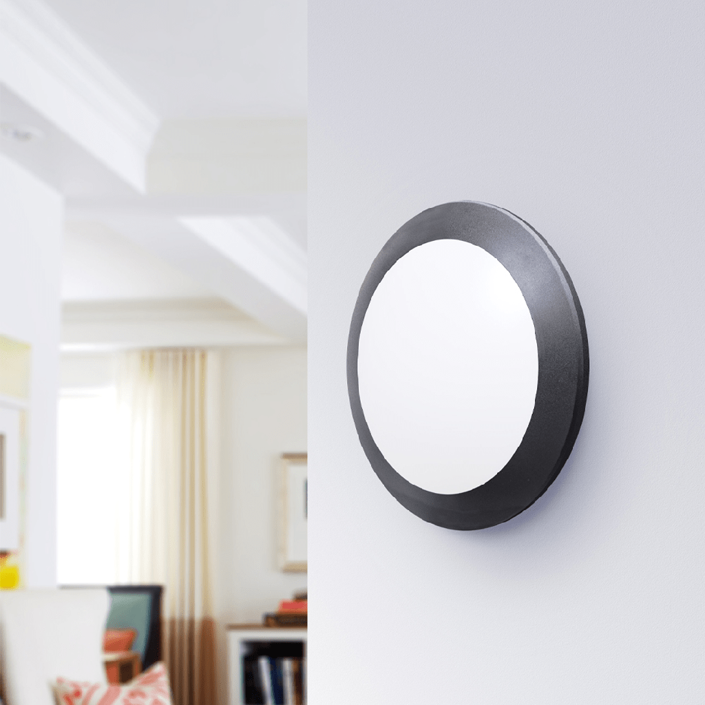 Lámpara LED de Techo (Cajetín) con 2 zócalos E27, Altura: 74mm, Diametro: 350mm, IP66, Negro