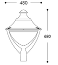 Lámpara Garden Light LED con Bombilla E27, 30W, 3000K Blanco Cálido, 100-240Vac, Con difusor transparente, Base: mm, Dimensiones: 480x480x680mm, IP55, Negro