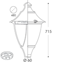 Lámpara Garden Light LED con Bombilla E27, 50W, 3000K Blanco Cálido, 100-240Vac, Con difusor transparente, Base: mm, Dimensiones: 600x600x850mm, IP55, Negro