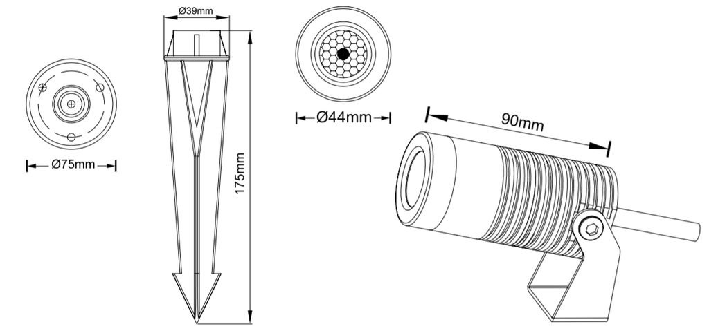 Reflector COB LED, DG-1010, 8W, CW 6000K, 100-265Vac, IP67, 38 Grados, Diametro: 44mm, Gris Oscuro, Material: Aluminio