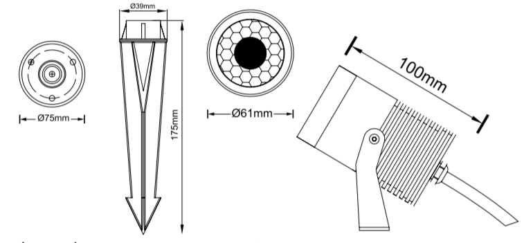 Reflector COB LED, DG-1500, 15W, CW 6000K, 100-265Vac, IP67, 38 Grados, Diametro: 61mm, Gris Oscuro, Material: Aluminio