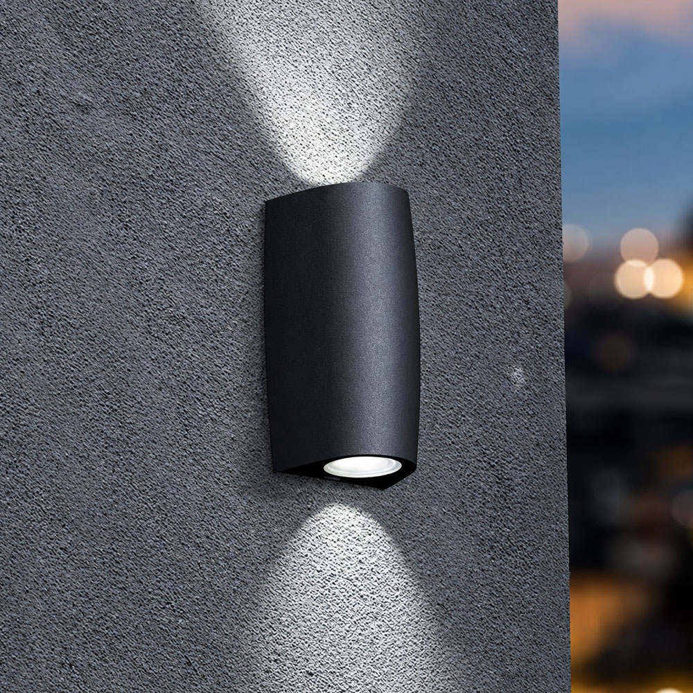 Lámpara LED de Pared UP &amp; Down (Aplique), Marta 90, 2x2.9W, 2xGU10, Multi CCT 2700K-4000K, Dimensiones: 170x92x80mm, 100-240Vac, IP55, Negro