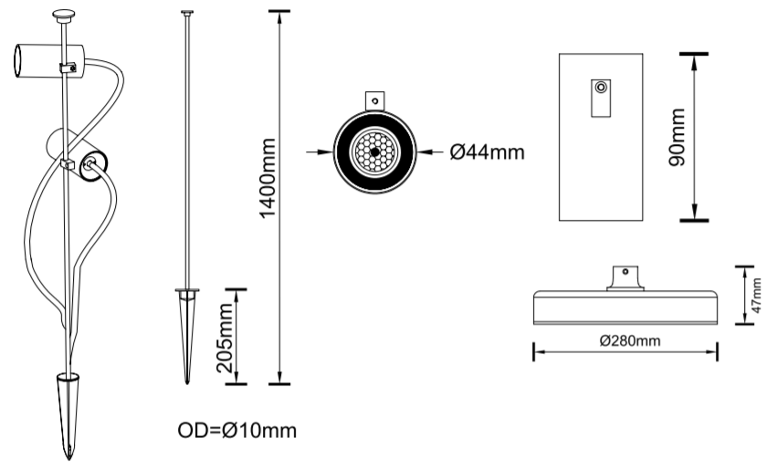 Reflector COB LED p/Base de Jardin, DG-1010-05, 5W, WW 3000K, 100-265Vac, IP65, 24 Grados, Diametro: 44mm, Gris Oscuro, Material: Aluminio