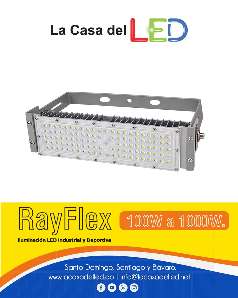 Reflector LED RayFlex de 1 módulo, 100W, 3000K Blanco Cálido, 100-277Vac, IP65, 60 Grados, Gris