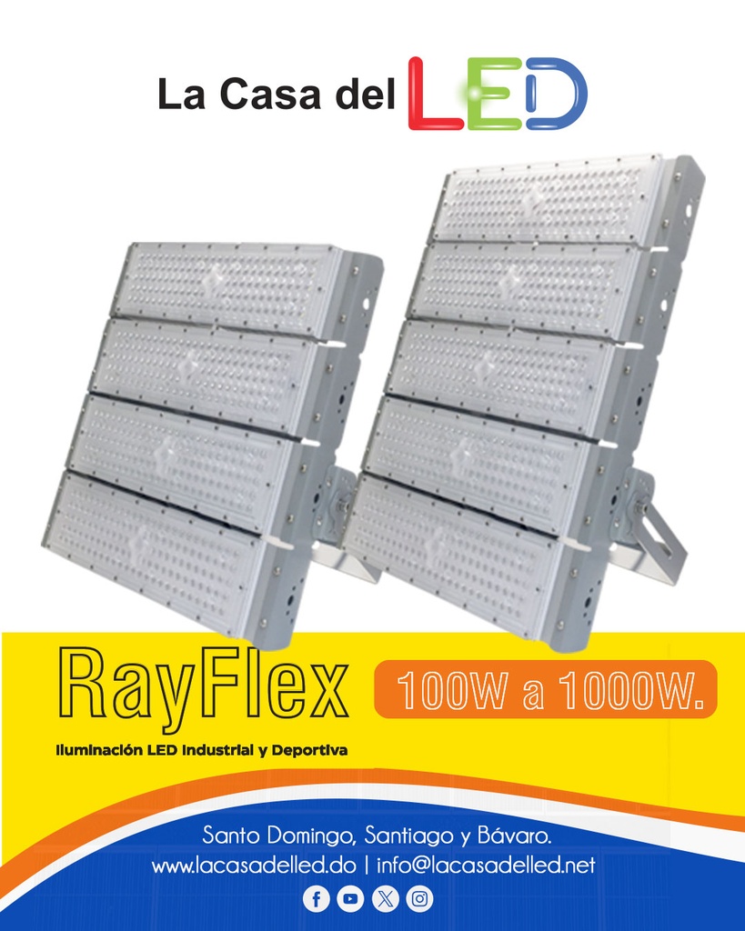Reflector LED RayFlex de 1 módulo, 100W, 3000K Blanco Cálido, 100-277Vac, IP65, 60 Grados, Gris