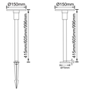 Lampara Estaca Plana p/Jardin, 7W, CW 6000K, 100-265Vac, IP65, 100 Grados, Dimensiones: Ø150x996mm, Material: Aluminio, No incluye: Poste, estaca y pedal