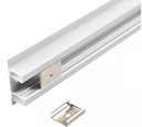 Perfil de Aluminio de 2 vias p/Cinta LED con PCB de 12mm, DG-S1649, Medidas: 15.53x49x2000mm, p/Superficie, incluye: difusor opal con nivel de transparencia de un 65%, 2 tapas terminales y 4 clips, Plateado