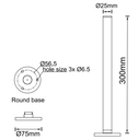 Poste tipo extension p/base circular, 300mm, Material: Aluminio, Gris Oscuro, Incluye: Base circular de Φ75mm