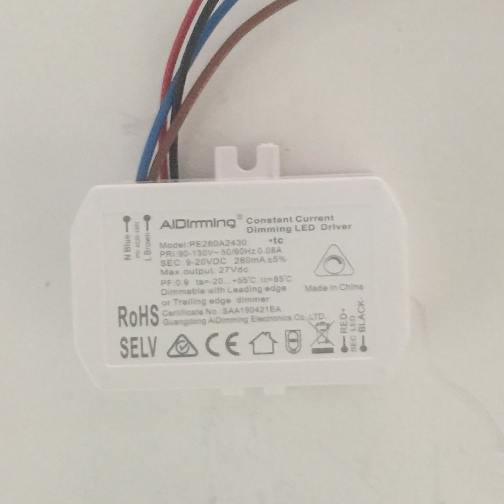 Driver p/Lampara LED Triac Dimmable, IP20, 3-6W, 90-130Vac, Output: 9-20Vdc, 280mA, PF&gt;0.9