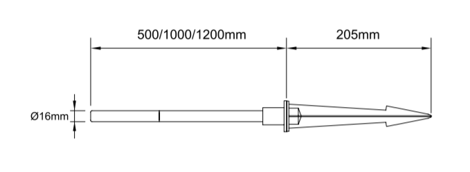 Espiga para Jardin LED, DG-1001-0100, 1.4W, CW 6000K, 24Vdc, IP65, 110 Grados, Incluye: Poste con base, Gris Oscuro de 1200mm y estaca de aluminio DG-205, Φ45X205mm