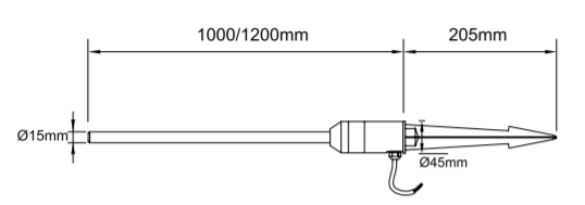 Espiga para Jardin LED, DG-1001-0300, 3W, CW 6000K, 100-265Vac, IP65, 110 Grados, Incluye: Poste con base 1200mm y estaca de aluminio DG-205, Φ45X205mm