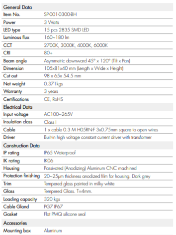 Step Light LED DG-001-0300, 3W, CW 6000K, 100-265Vac, IP65, 45x120 Grados, Dimensiones: 105x81x40mm, Blanco