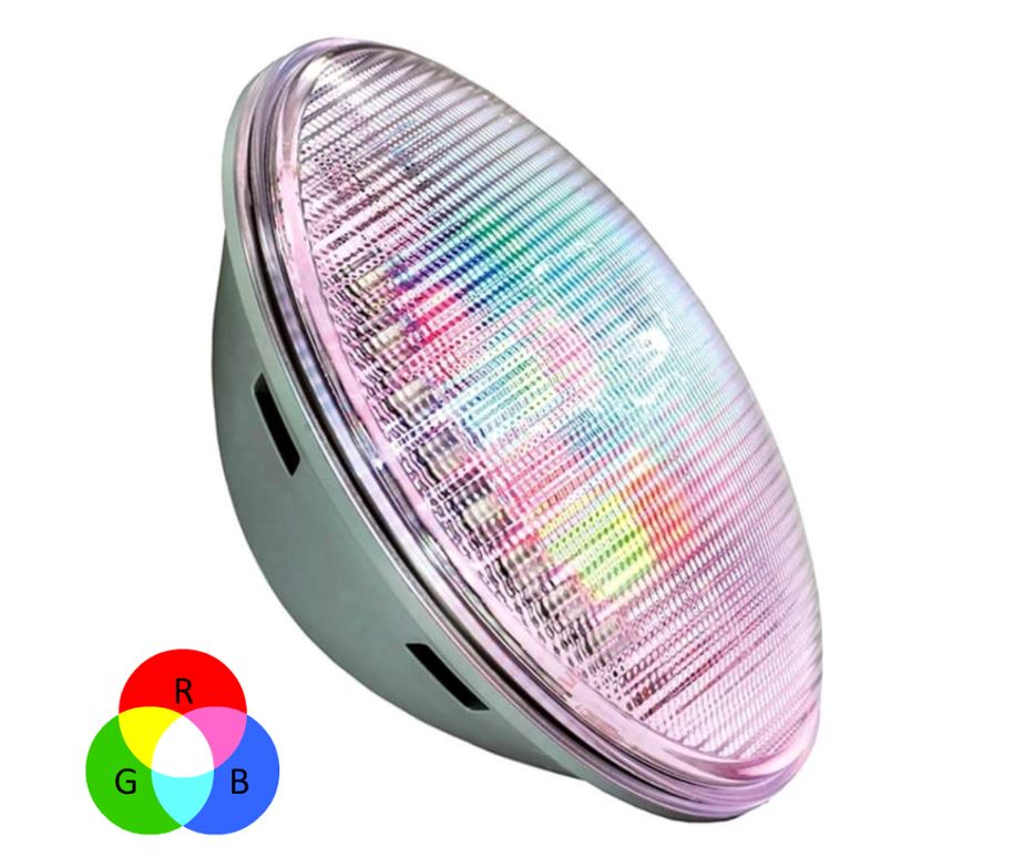 Bombilla p/Lámpara de Piscina LED, PAR56, 25W, RGB, 12Vac, Base: UW, No incluye control, No tiene memoria interna, IP68