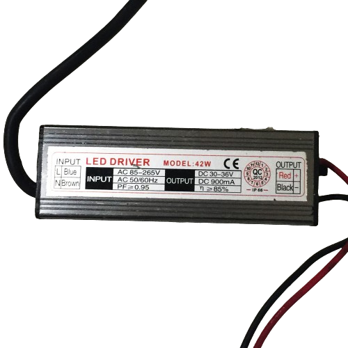 Driver p/Lámpara LED, IP66, 42W, Output: 30-36Vdc, 900mA, 85-265Vac, PF≥0.95