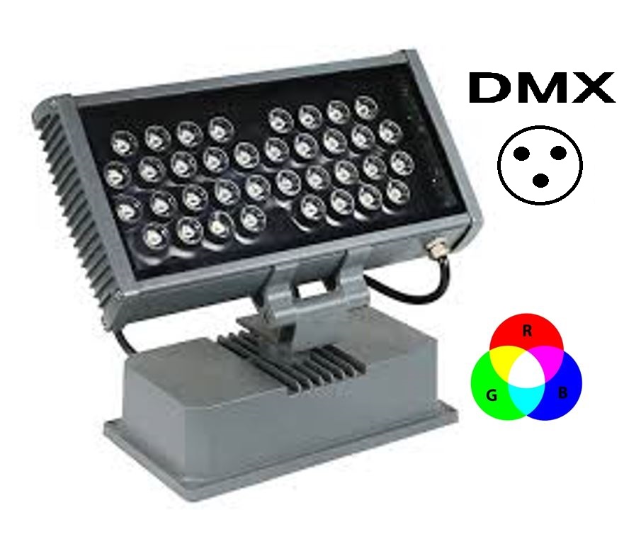 Wall Washer LED, 36W, RGB, 24Vdc, Con Control DMX, IP65, 60 Grados, PF>0.9