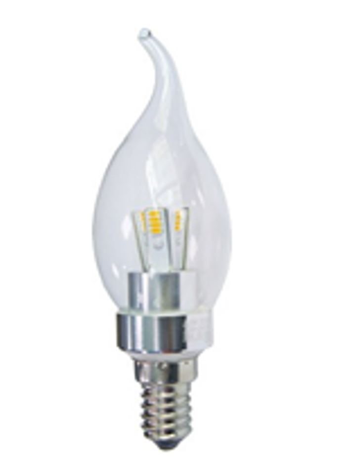 Bombilla LED Vela, 3W, 3000K Blanco Cálido, 90-240Vac, E12, Clear, IP20, 180 Grados