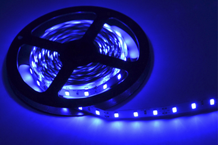 Cinta LED, SMD3528, Azul, 12Vdc, Largo: 5Mts, Ancho: 10mm, 60Led/Mts, IP20