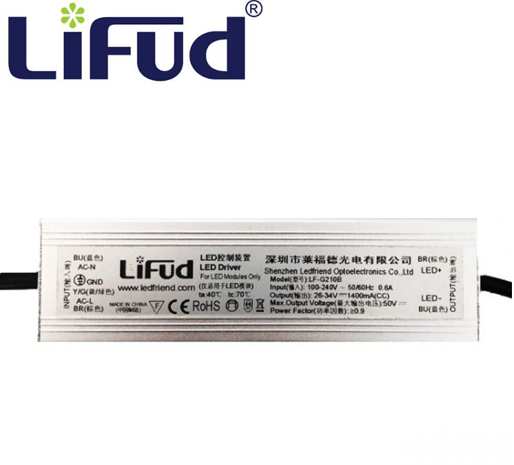 Driver p/Lámpara LED (100-240Vac, 72W, Output: 30-40Vdc, 1800mA, IP67, PF≥0.95)