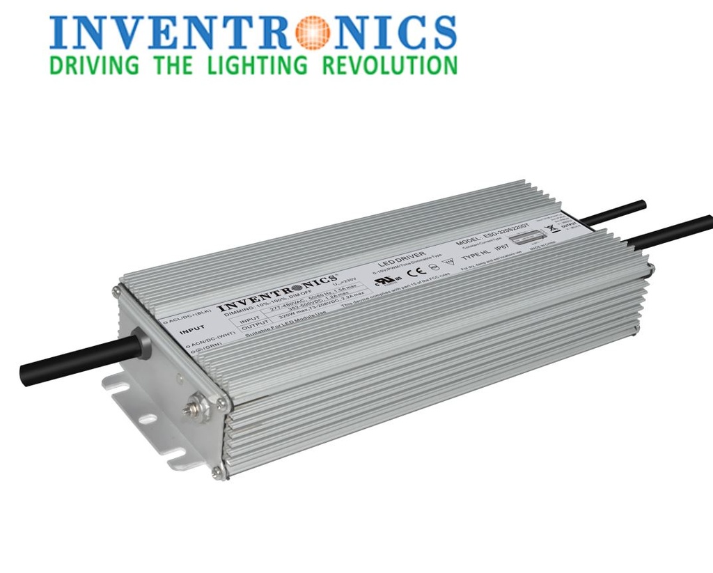 Driver p/Lámpara LED Dimmable de 0-10Vdc, IP67, 320W, 277-480Vac, Con Supresor de Pico Interno de 6KV y Power Supply auxiliar de 12V/2A, Output: 107-305Vdc, 1500mA, Programable